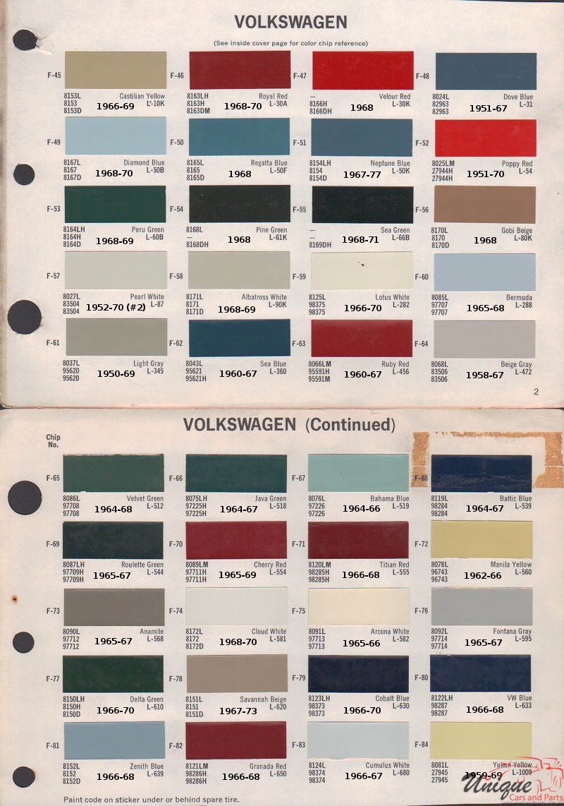 1967 Volkswagen Paint Charts DuPont 1